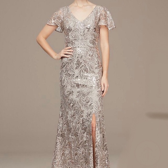 Alex Evenings Long Sequin Tulle V-Neck Formal Mermaid Dress 82171046 16P - Picture 2 of 5